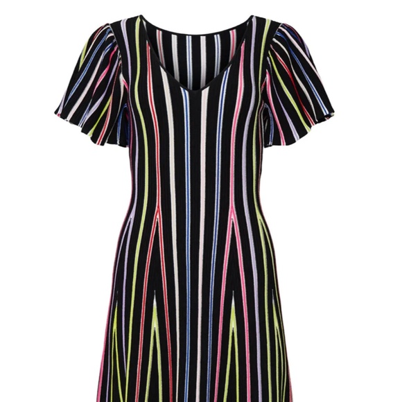 Milly Rainbow Stripe Knit Flutter Sleeve Dress Size M - Picture 5 of 5